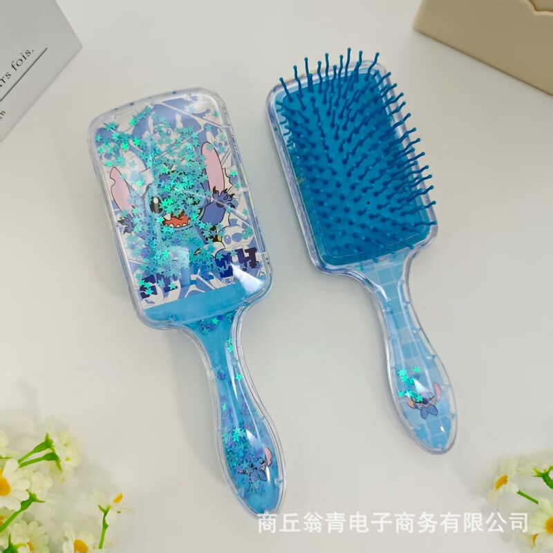 高颜值透明闪闪流沙气囊梳子可爱立体史迪仔卡通摇摇乐气垫梳批发|undefined