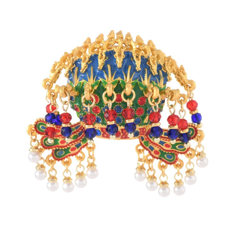 In-Stock Factory Direct Supply Phoenix Crown Brooch, Cloisonné Enamel Pearl Tassel Ancient Style Hanfu Hair Accessory Wholesale