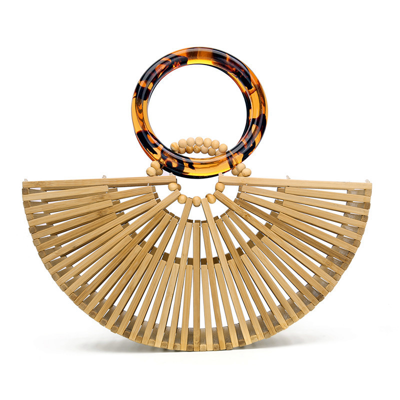 New Bamboo Woven Bag, Acrylic Portable Bamboo Bag, Hollow Woven Bag, European and American Retro Beach Bag, Drop Shipping