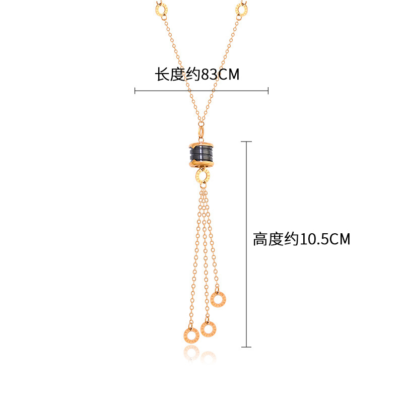 Joyería de Xupin Cadena de suéter de acero inoxidable chapado en oro rosa negro pequeña cintura borla Internet celebridad mismo collar de acero de titanio