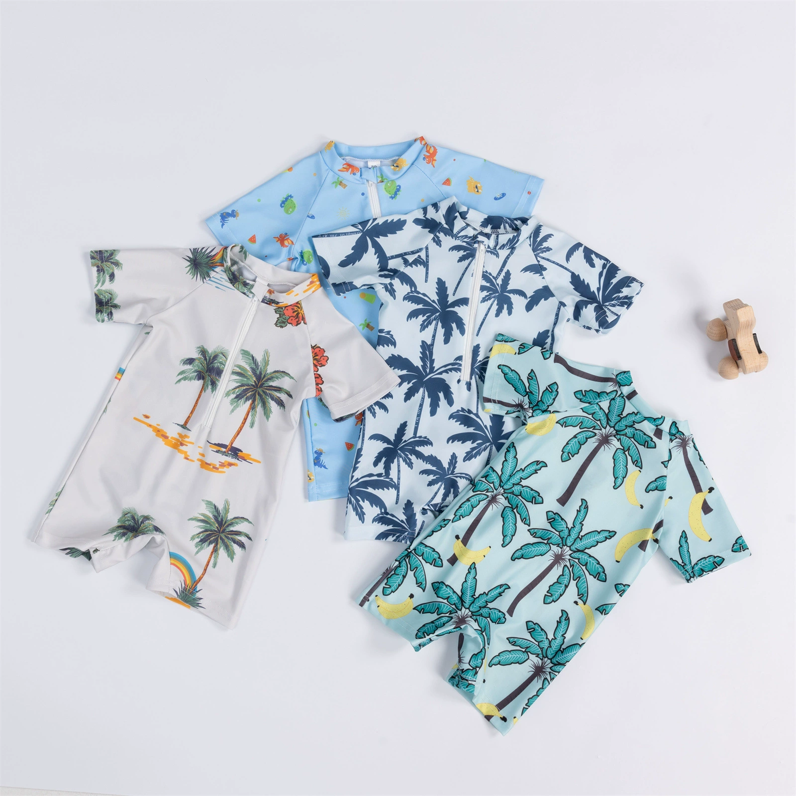 Трансграничная детская одежда мальчик кокосовая пальма полная печать цельный купальник мальчик ребенок полукардиган детский купальник 0-3T