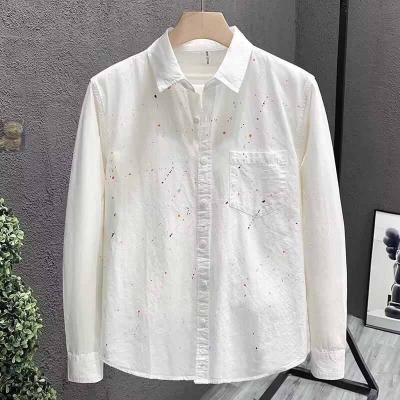 Korean Style Loose Fit Long Sleeve Shirt For Men, Casual Oversized Blouse Top, Lightweight Layering Shirt For Spring And Autumn_viptrois.com