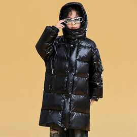 儿童羽绒服纯黑色冬季新款加厚男女中大童保暖洋气鸭绒外套亲子装