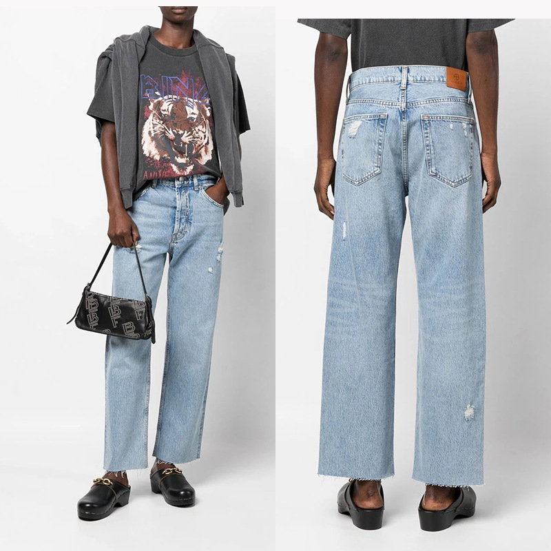 Special Offer → Niche Ab High-Waisted Washed Distressed Ripped Vintage-Style Women's Cropped Straight-Leg Jeans