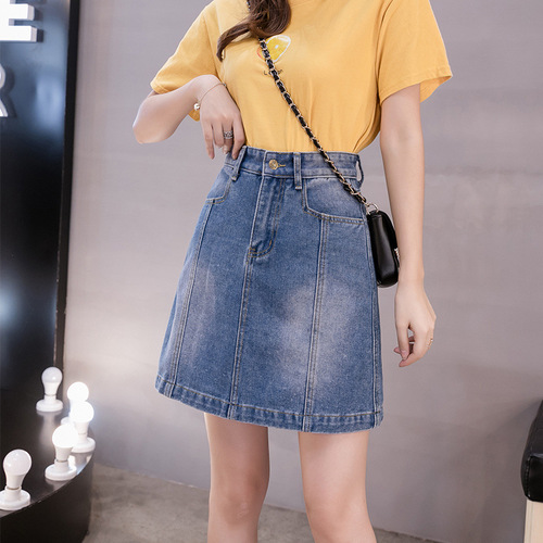 Jeans short skirt A-line mid-rise slimming female student Korean style casual new summer thin model