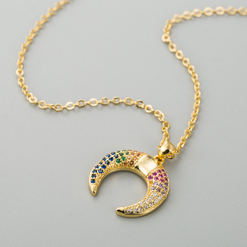 European And American Copper-plated Gold-plated Color Zircon Star Moon-shaped Necklace display picture 3