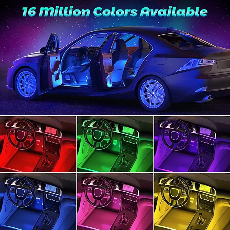 Source Factory Cross-Border Hot-Selling App-Controlled 1-to-4 Car Interior Led Footwell Decorative Ambient Lights with Music Sound Control