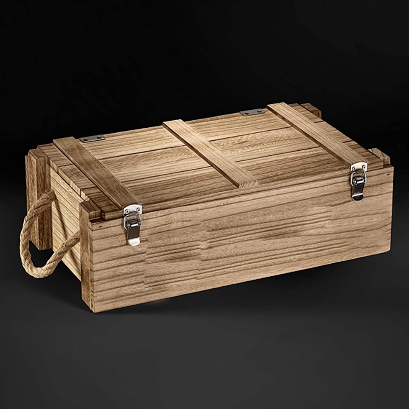 Vintage wooden wine box, ice wine stone packaging box, wooden whiskey glass box, double glass gift box, Amazon cross-border