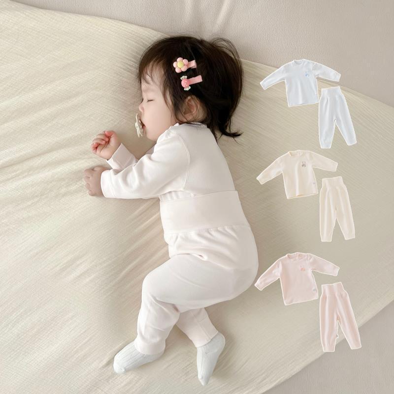 Baby autumn/winter two-piece set, high-waisted, belly-protecting thermal underwear for boys and girls.
