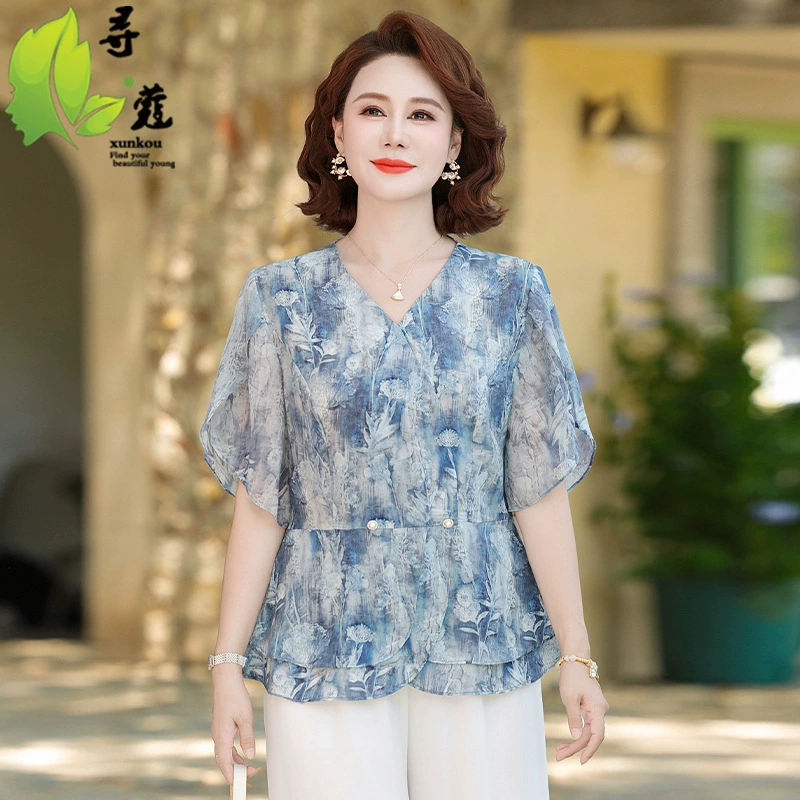 Модная женская одежда, стильные топы для мам, элегантные шифоновые рубашки для женщин среднего возраста, летняя одежда для женщин среднего и старшего возраста, легкая одежда для женщин 50 лет.
