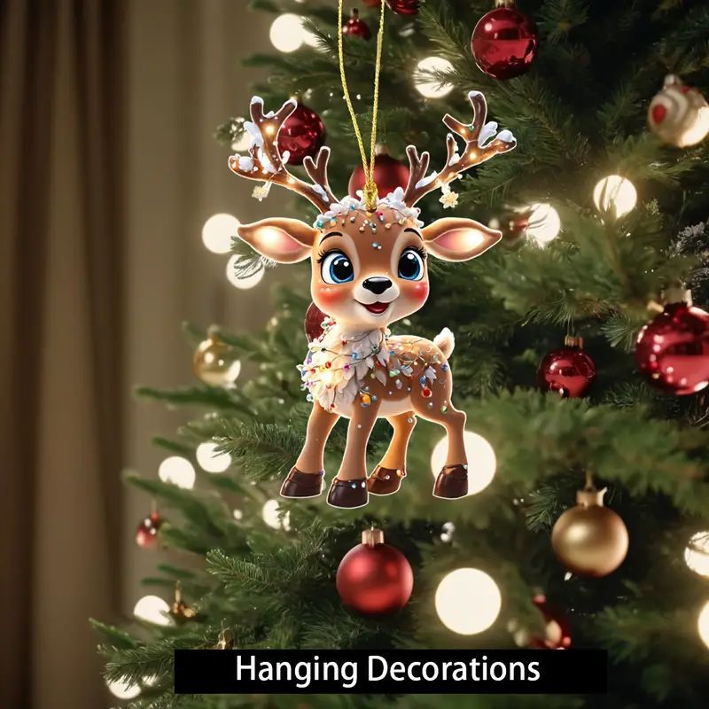 Navidad nueva decoración de árbol de Navidad de alce acrílico plano transfronterizo colgante de espejo retrovisor para el hogar colgante