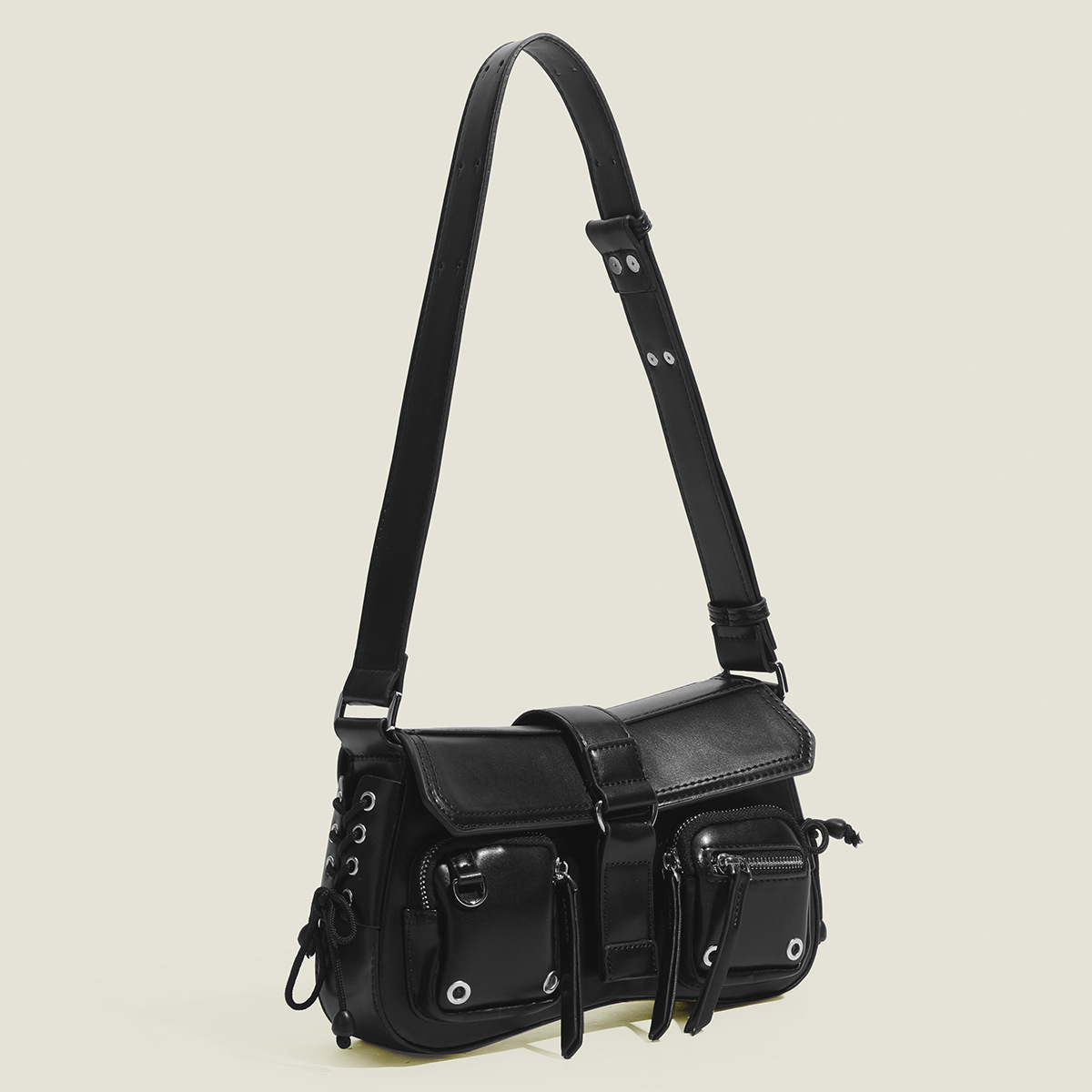 2023 chica caliente casual bolsa de las axilas de alto grado de las mujeres bolsa de hombro nicho Hong Kong estilo de la motocicleta bolsa de mensajero multi-Bolsillo