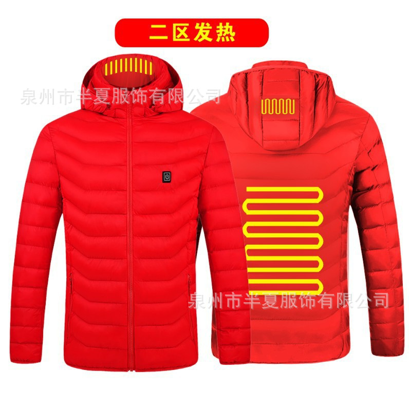 Venta caliente de la zona inteligente 9 de calefacción de carga ropa acolchada de algodón ropa de calefacción de los hombres con capucha ropa acolchada de algodón ropa de calefacción transfronteriza al por mayor