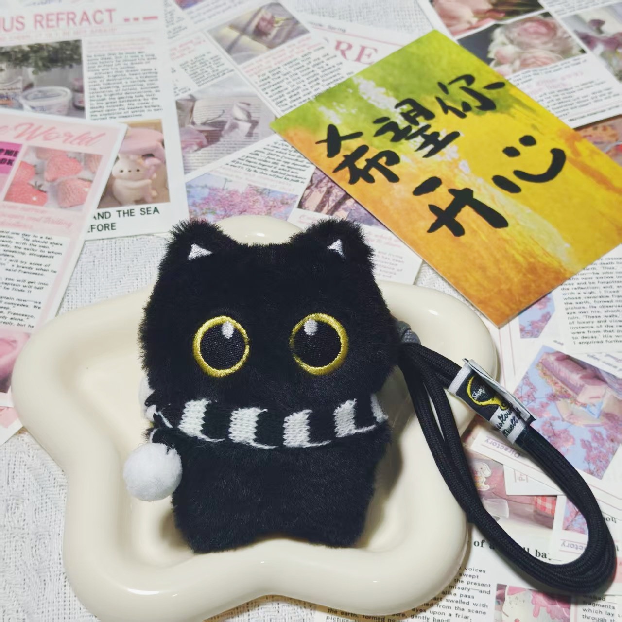 Super lindo pareja gatito peluche muñeca llavero lindo bolso de estudiantes pequeño colgante muñeca de viento para enviar a una amiga