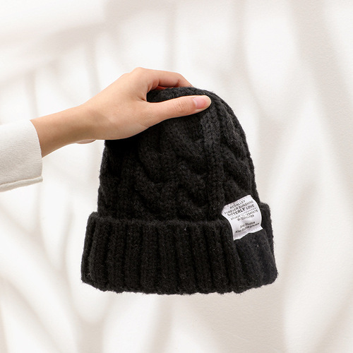  Hat Women's Thick Knitted Beanie Hat Autumn and Winter Versatile Big Head Circumference Green Loose Ins Trendy Showing Small Face