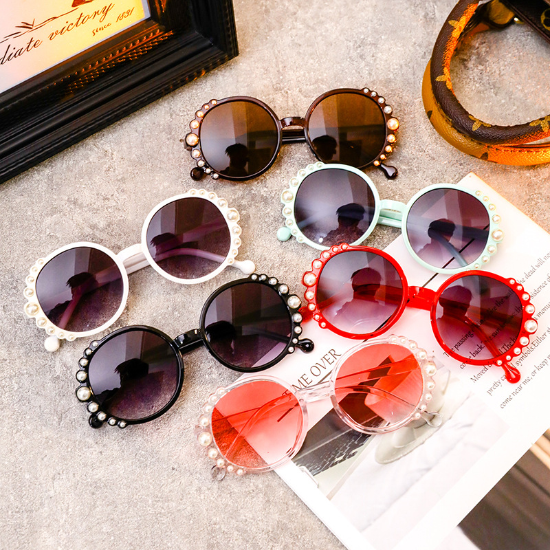 Children's Sunglasses Fashion New Pearl Round Frame Personality Trendy Uv Protection Sunglasses Cross-Border Direct Sales