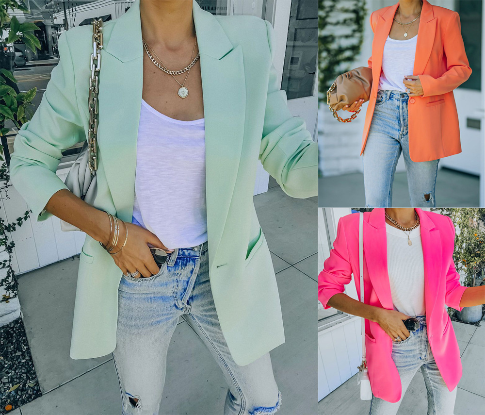 231g Weight Blazer Outerwear Type Long Sleeve Sleeve Length Women's Elegant Solid Color Patchwork Single Breasted Blazer