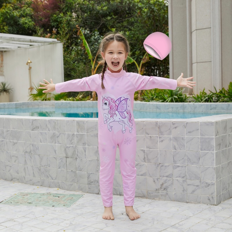 Traje de baño para niños, niña, verano, pequeña, mediana, niña, traje de surf, traje de baño de protección solar, mono, pantalones de manga larga, traje de baño