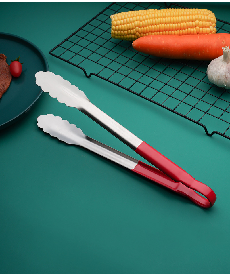 不锈钢软胶柄食品夹 红柄食物夹面包夹餐厅牛排烤肉夹自助餐餐夹-阿里巴巴