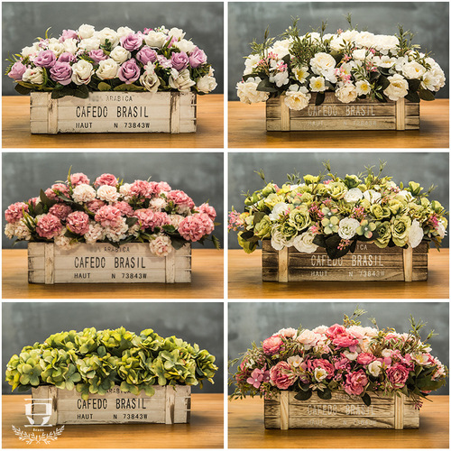 Fence simulated bouquets, fake flower pots, decorative floral arrangements, dried flowers, living room window sill decorations, plastic green plant flower arrangements