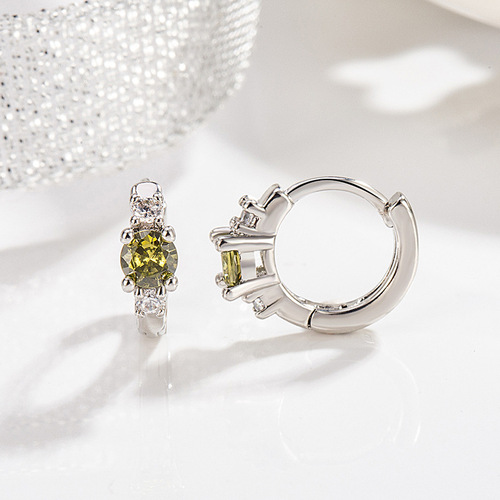 Olive Green Zircon Earrings Ultra Sparkling Mini Exquisite Earrings Fashionable New Chinese Style Commute Matchable 2024 New Arrival