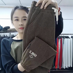 大码休闲运动裤女秋冬加绒加厚居家外穿束脚裤高腰显瘦雪尼哈伦裤