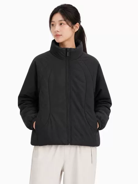 Mountain-style outdoor winter women's sportswear, warm, stand-up collar, quilted, short, hooded, casual, versatile cotton jacket, simple cotton coat