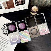 适用三星GalaxyZflip7折叠屏透色肤感磁吸圈带闪粉卡纸个性手机壳