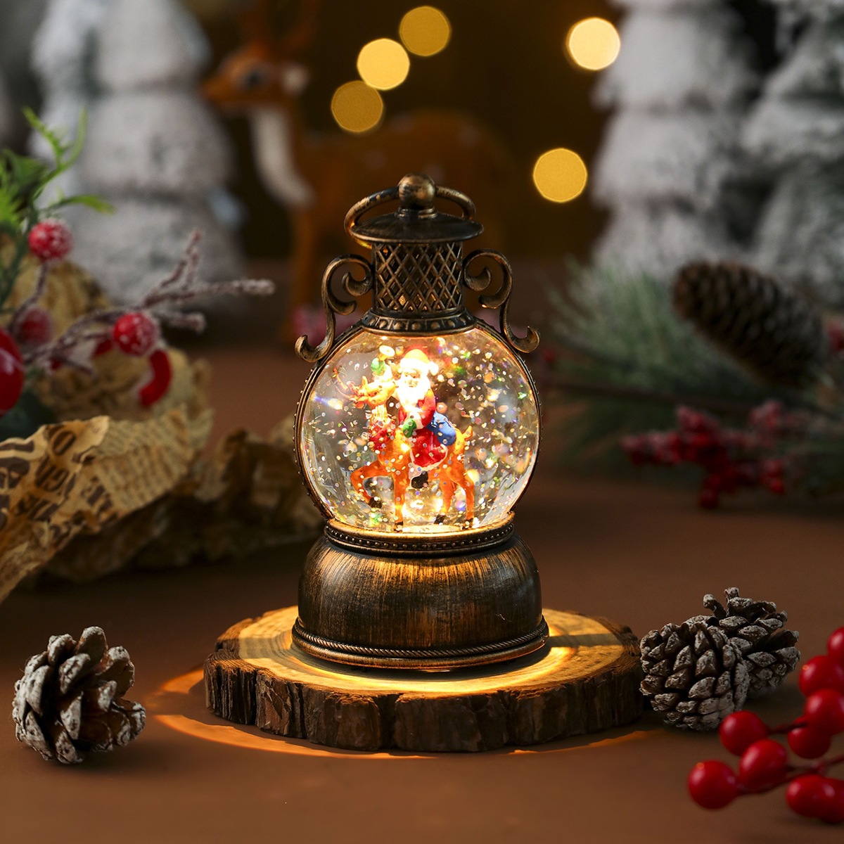Nueva música de Navidad nieve inyección de agua TV lámpara de noche lámpara de aceite lámpara de caballo decoración de regalos image 18