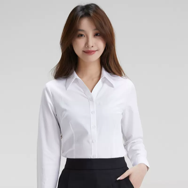 四季合穿白色女装长袖女式衬杉女气质通勤修身百搭竹纤维衬衣上衣