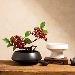 Jianshan Flower Arrangement Vase, Chinese Style Ceramic Black and White Vase for Flower Arrangement, Artistic Dried Flowers, High-Leg Porcelain Home Living Room Desktop Decoration