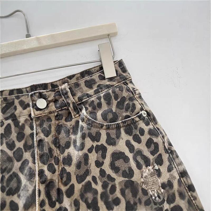 European and American Style 2026 Summer New Retro Leopard Print Ripped Fringe Low-Waist Slimming Leg-Lengthening Denim Shorts European and American Style 2026 Summer New Retro Leopard Print Ripped Fringe Low-Waist Slimming Leg-Lengthening Denim Shorts