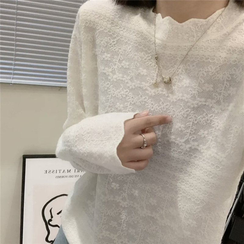 Lace base body-friendly fashionable long-sleeve, knitted sweater, high collar, western style