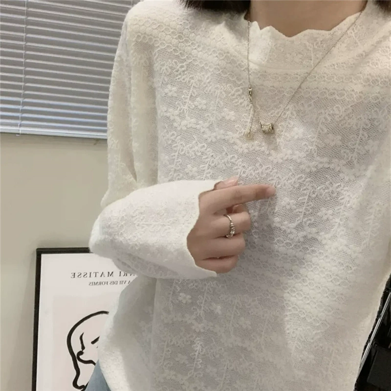 Lace base body-friendly fashionable long-sleeve, knitted sweater, high collar, western style
