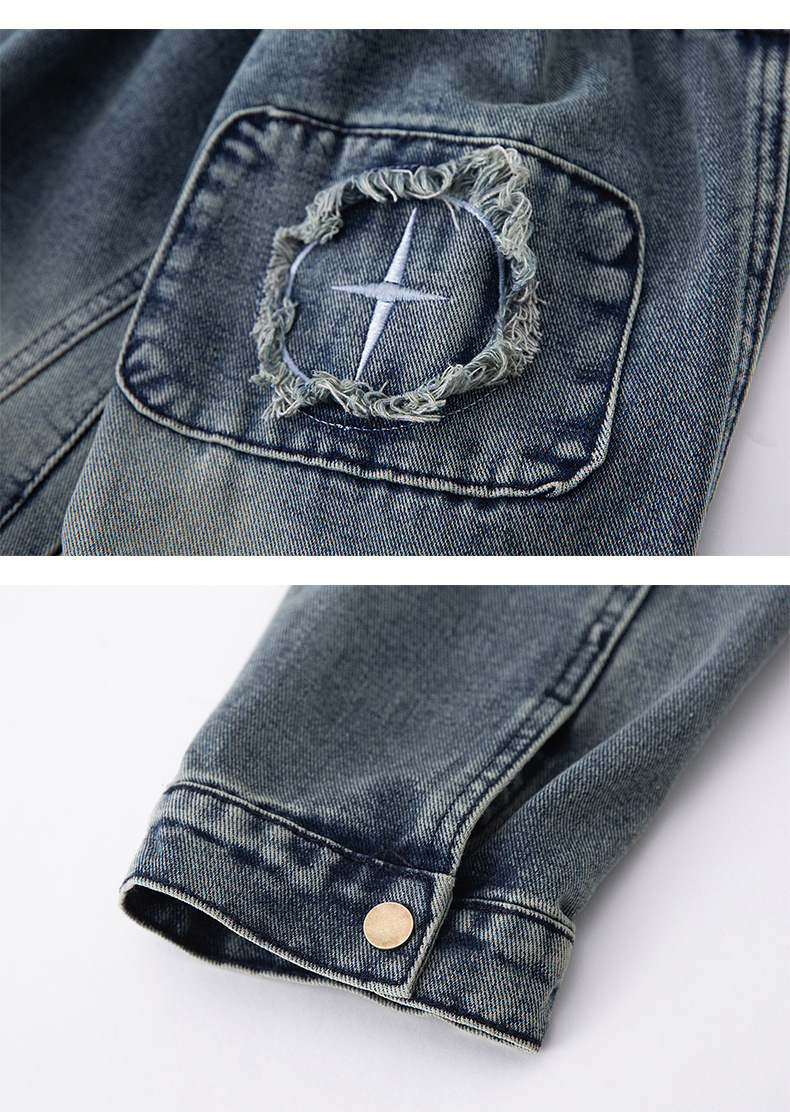 Retro Denim Jacket For Men Washed Ripped Stand-up Collar Style_voghion.com