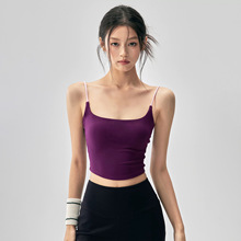 瑜伽文胸一体式短款固定杯运动内衣女跑步健身防震吊带撞色背心