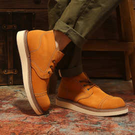 马丁靴真皮男鞋高端靴防滑复古反绒皮休闲复古新款加绒保暖中帮潮