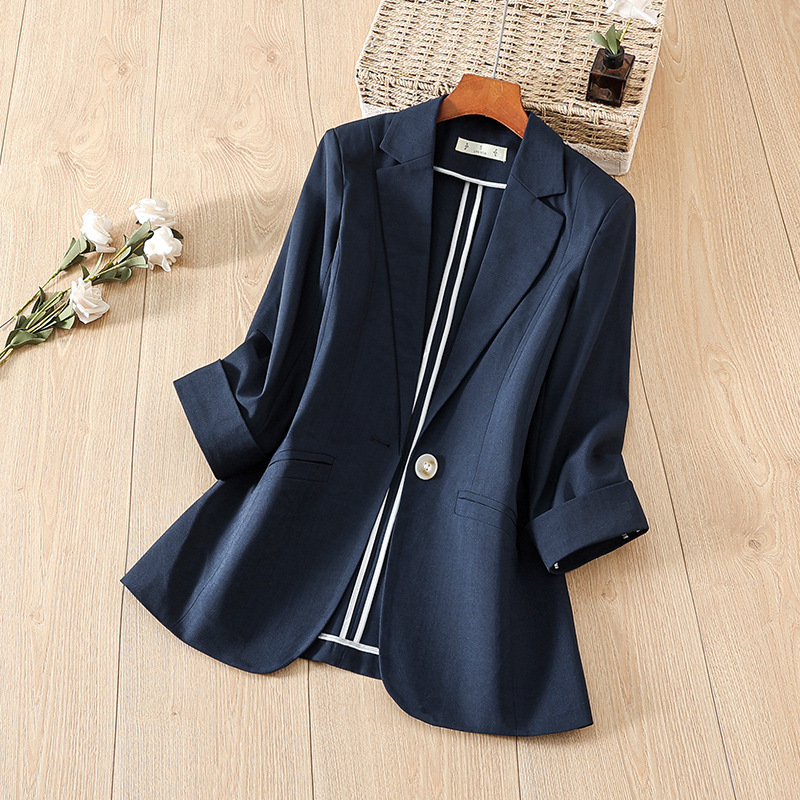 Casual Three-Quarter Sleeve Blazer for Women, Summer Thin Style, High-End Feel, Slim Fit, Short Blazer for Petite Sizes Casual Three-Quarter Sleeve Blazer for Women, Summer Thin Style, High-End Feel, Slim Fit, Short Blazer for Petite Sizes