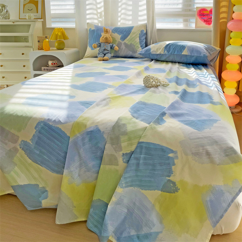 2025 nueva sábana de algodón fresco pequeña pieza individual 100 algodón dormitorio de estudiantes cama individual funda de almohada de tres piezas 2