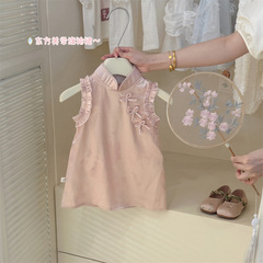 クリームの家の服のワンピースの夏服の子供の中国風の漢服の満1歳の赤ちゃんの服の王女のスカートの夏の子供