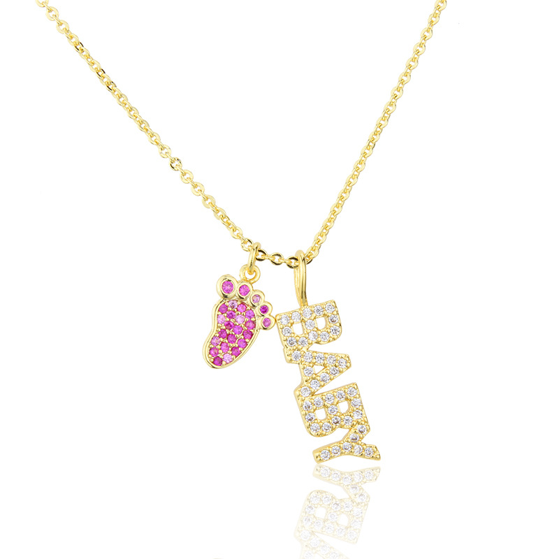 inlaid zirconium BABY MAMA cat claw pendant necklace