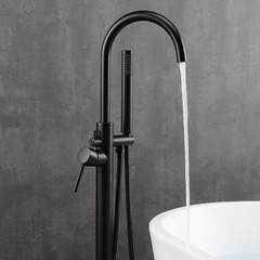 浴缸龍頭落地式冷熱水淋浴套裝缸邊立柱盆木桶黑色花灑立柱盆牆接