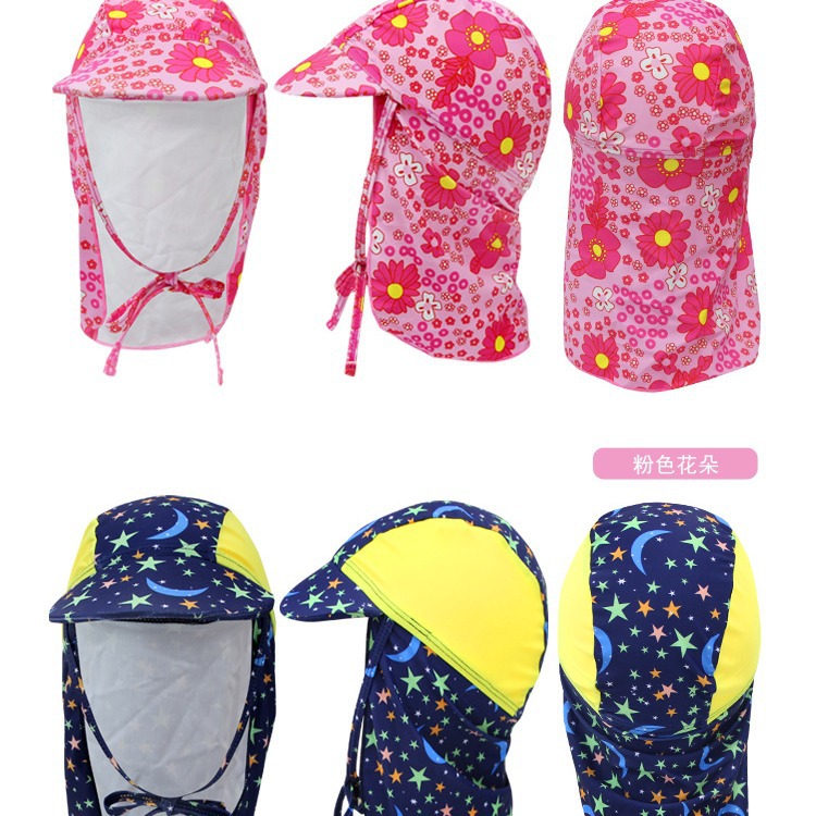 Niños y niñas protección solar gorro de natación playa juego cuello protección sombrero para el sol gorro de natación protección para los oídos sombrero de tela sombrero para el sol