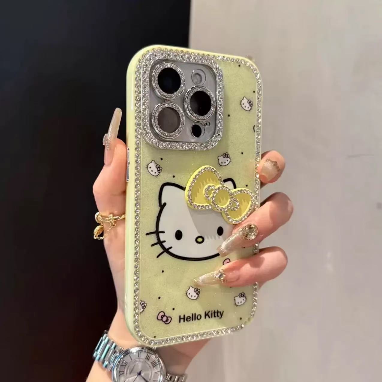 Dibujos animados brillo arco kt para iphone16ProMax Apple 15 funda para teléfono móvil 13 diamantes 14 nuevo 16