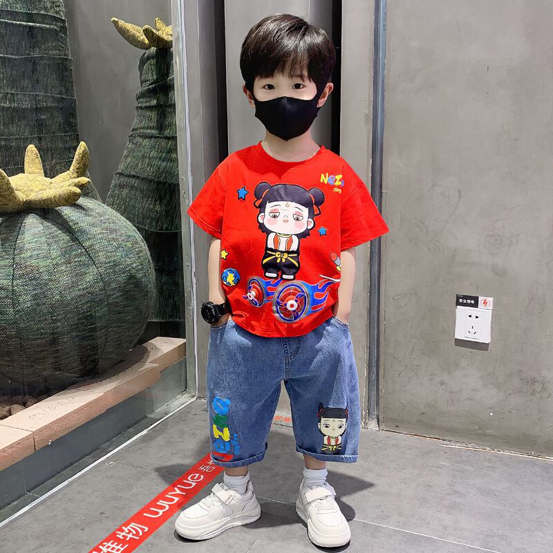 Nezha Children's Clothing Boys' Summer Outfit 2026 New Stylish Cool Short-Sleeve Summer Clothes for Boys Trendy