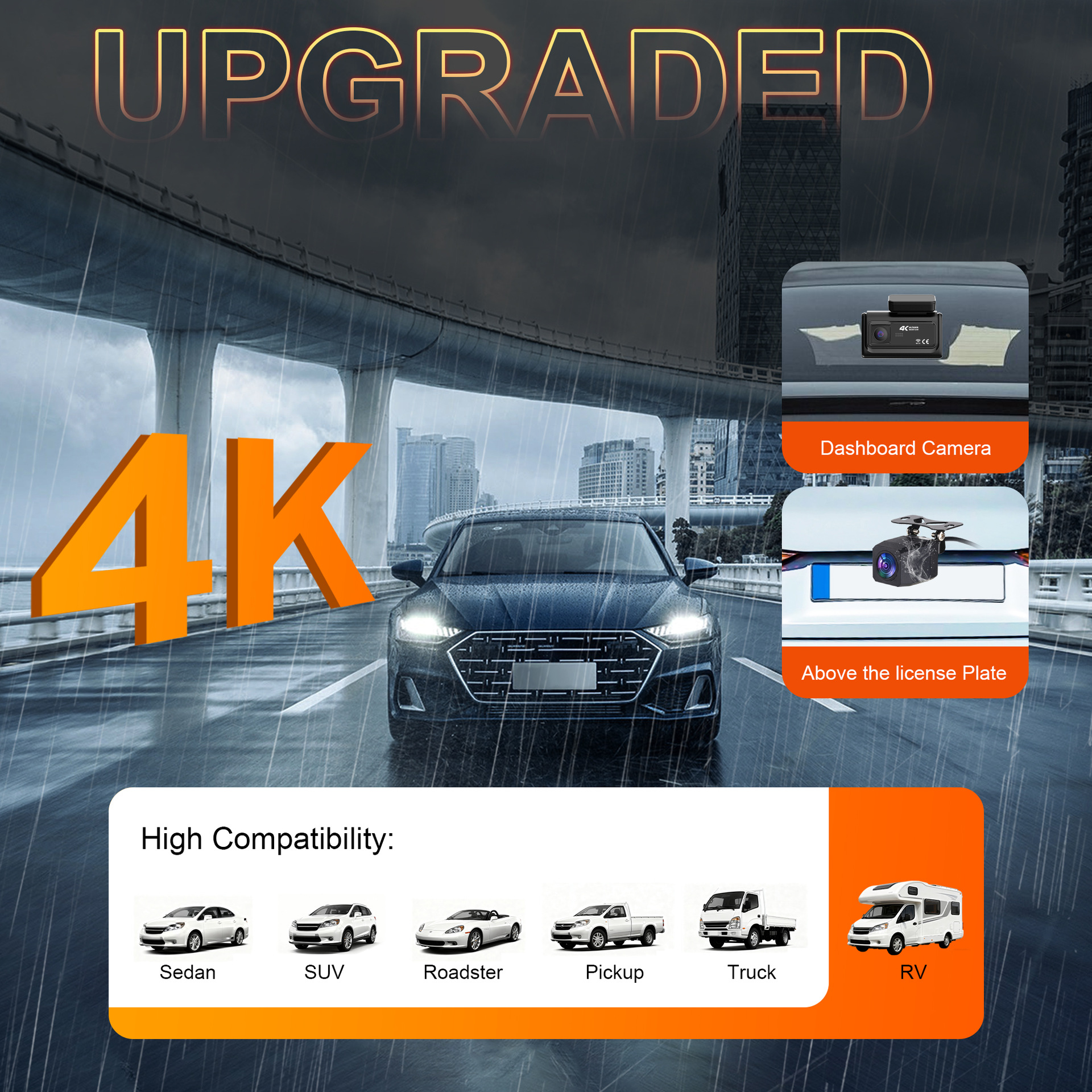 Night Vision Three-Lens 4K Wifi Connected Parking Monitoring Reversing Image Dash Cam 24-Hour Parking Monitoring