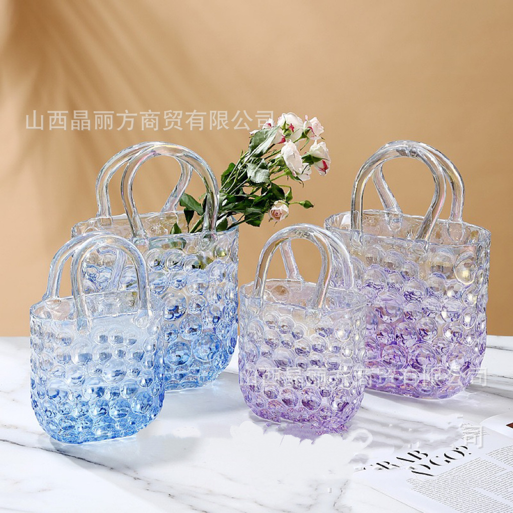 Nórdico lujoso bolso de mano creativo punto vasos de vidrio flores hidropónicas escritorio de alta calidad ornamentos decorativos