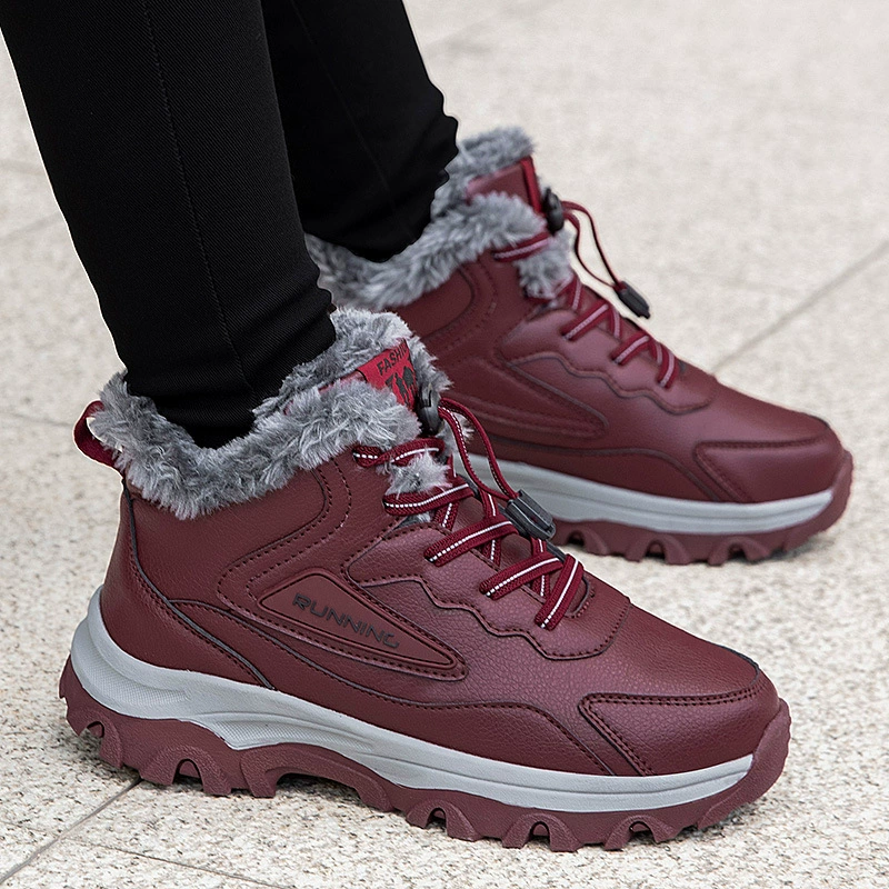 Высокие туфли для пожилых людей, женская зимняя хлопчатобумажная обувь, теплая обувь для мам на флисовой подкладке, кожаные непромокаемые зимние сапоги, большая хлопчатобумажная обувь для среднего и пожилого возраста