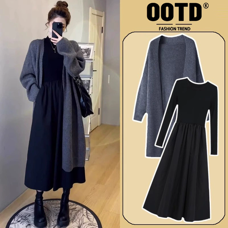 Пятно платье для беременных костюм свободный ленивый вязаный с нижней шерстяной свитер куртка 2024 новый осень-зима