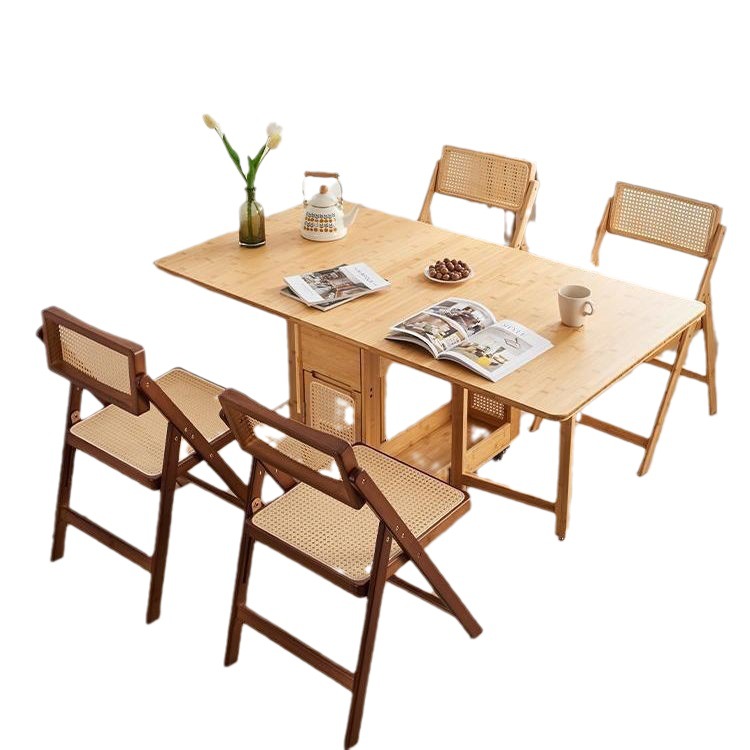 Mesa de comedor plegable de madera maciza hogar pequeño apartamento ratán cuadrado mesa de comedor retráctil japonés moderno simple combinación de mesa y silla